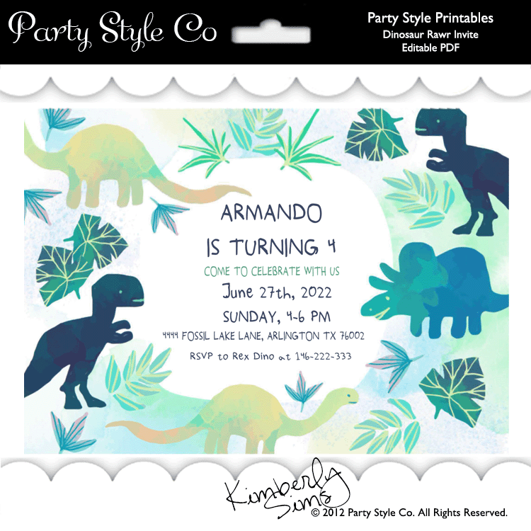 Dinosaur Rawr Editable Invitation