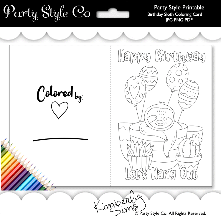 Birthday Sloth Coloring Card